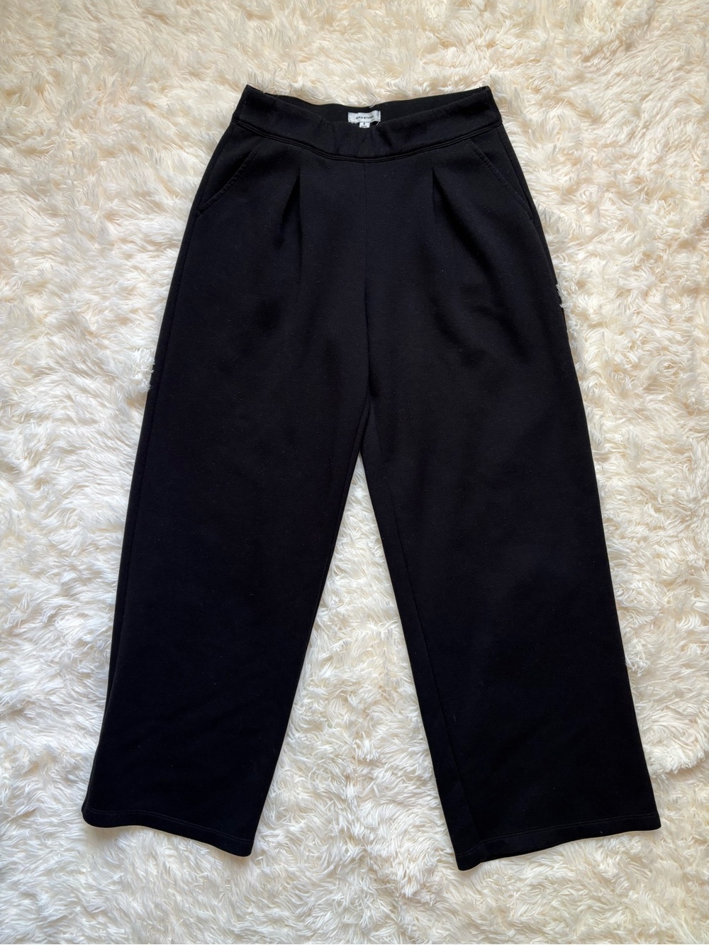 Max Studio Wide Leg Pleated Pull On Pants Black Small High Rise Trouser
